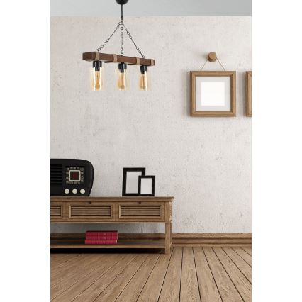 Kroonluchter aan ketting JASMIN 3xE27/40W/230V bruin/beige