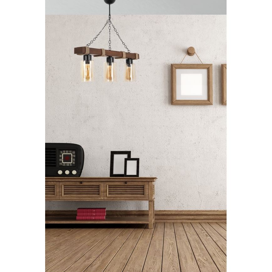 Kroonluchter aan ketting JASMIN 3xE27/40W/230V bruin/beige