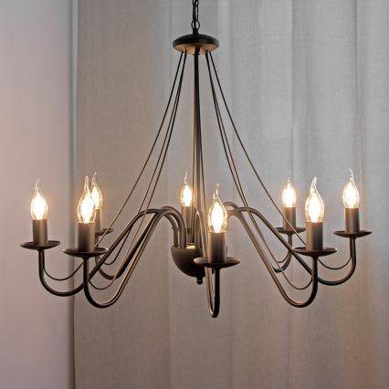Kroonluchter aan ketting MALBO 8xE14/10W/230V, zwart