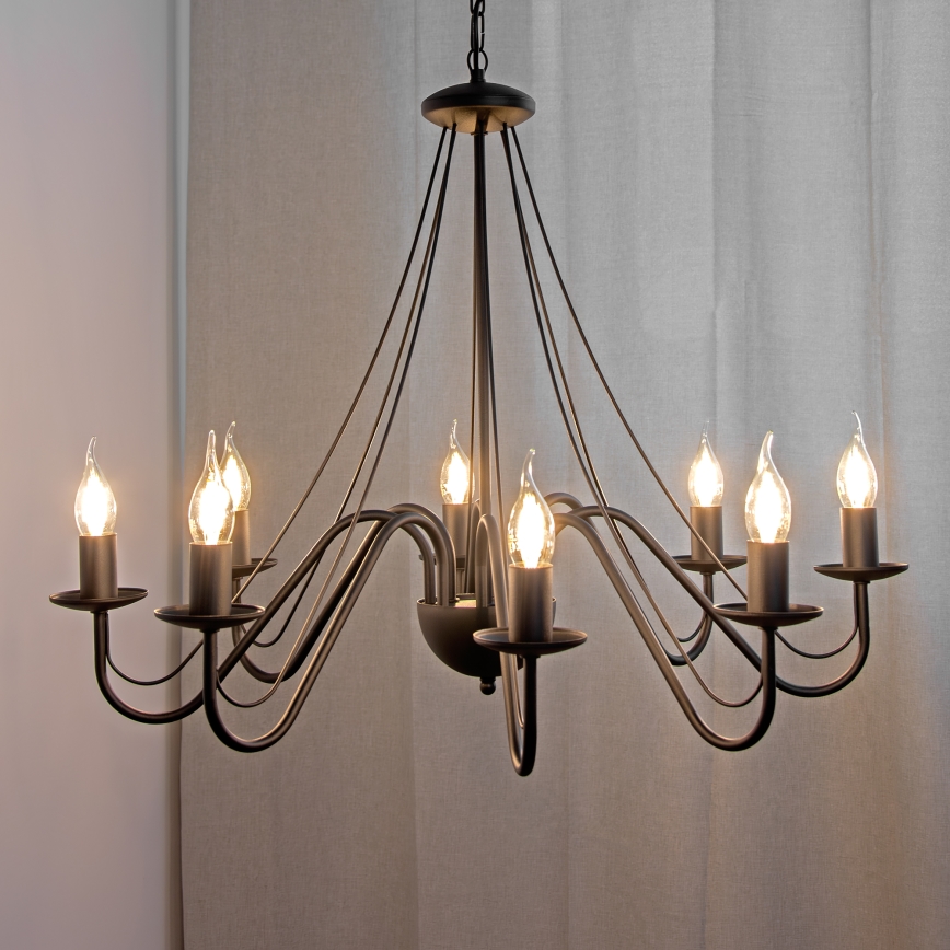 Kroonluchter aan ketting MALBO 8xE14/10W/230V, zwart
