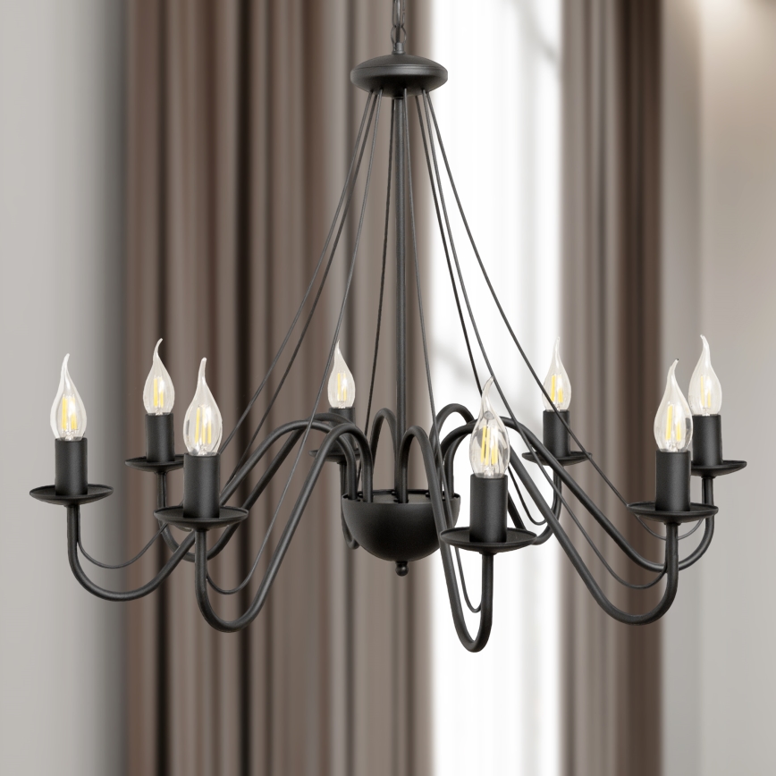 Kroonluchter aan ketting MALBO 8xE14/10W/230V, zwart