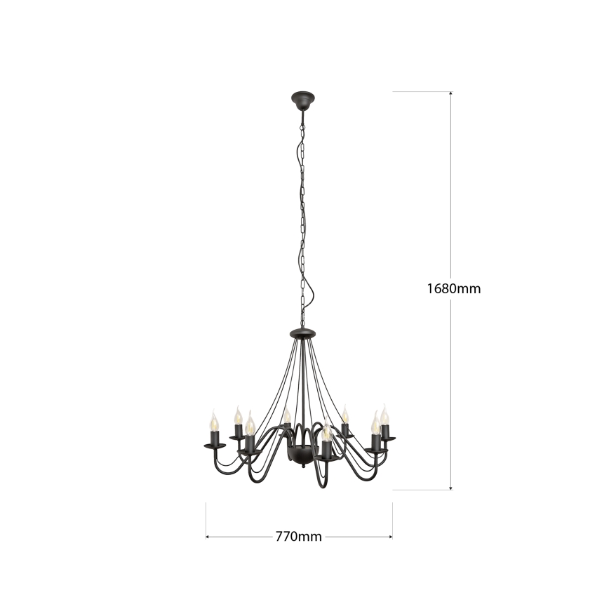 Kroonluchter aan ketting MALBO 8xE14/10W/230V, zwart