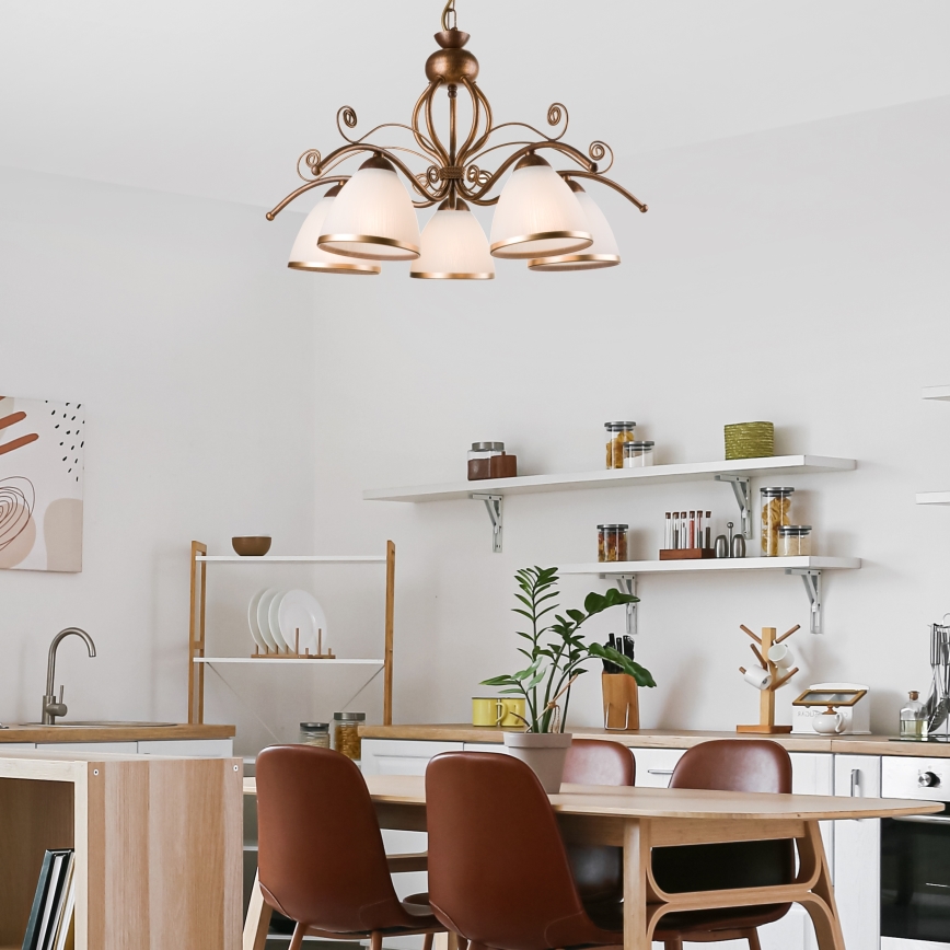 Kroonluchter aan ketting RETRO II 5xE27/60W/230V brons patina