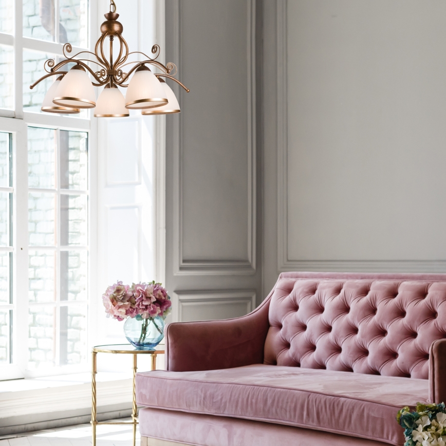 Kroonluchter aan ketting RETRO II 5xE27/60W/230V brons patina