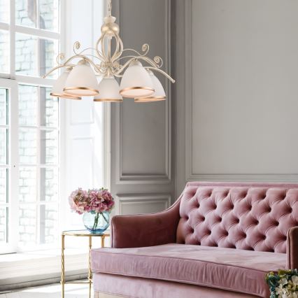 Kroonluchter aan ketting RETRO II 5xE27/60W/230V, witte patina