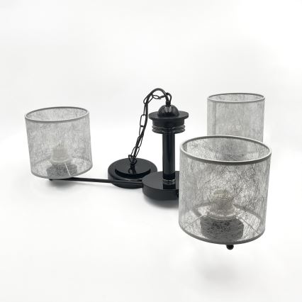 Kroonluchter aan ketting ROSA 3xE27/60W/230V zwart/grijs