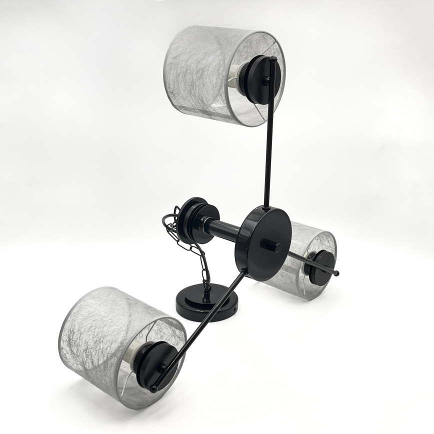 Kroonluchter aan ketting ROSA 3xE27/60W/230V zwart/grijs