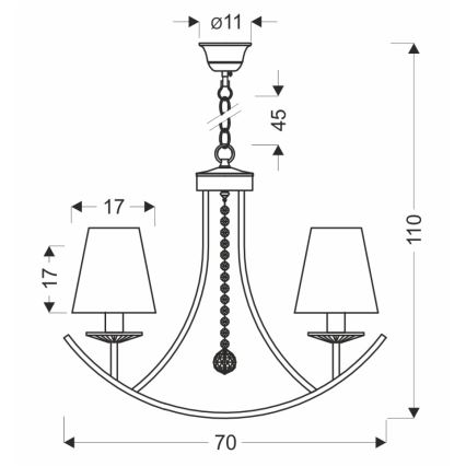 Kroonluchter aan ketting VITORIA 4xE14/40W/230V geel/messing