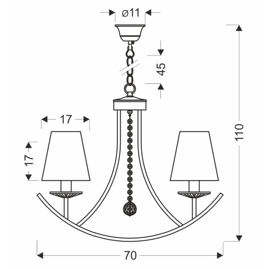 Kroonluchter aan ketting VITORIA 4xE14/40W/230V geel/messing