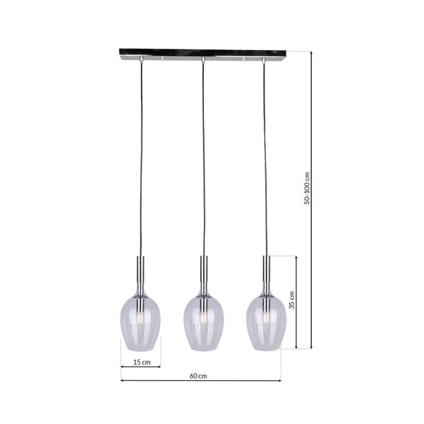 Kroonluchter aan koord met heldere behuizing TANGO 3x E14 / 40W / 230V