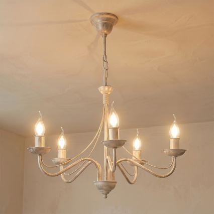 Kroonluchter ANTON aan ketting 5xE14/60W/230V, witte patina