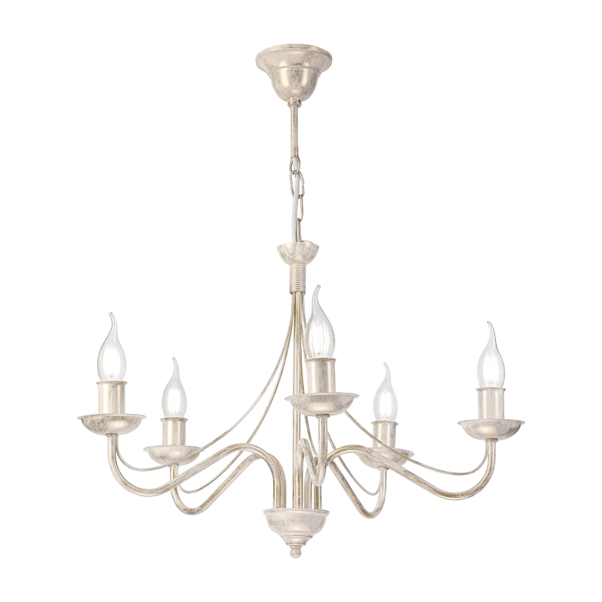 Kroonluchter ANTON aan ketting 5xE14/60W/230V, witte patina