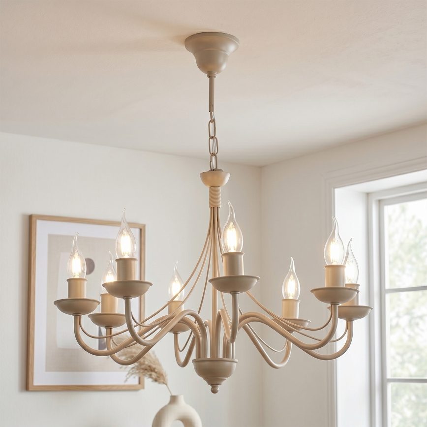 Kroonluchter ANTON aan ketting 8xE14/60W/230V beige