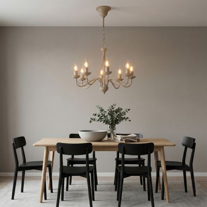 Kroonluchter ANTON aan ketting 8xE14/60W/230V beige