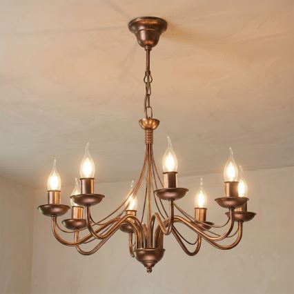 Kroonluchter ANTON met ketting, 8xE14/60W/230V, bronskleurig