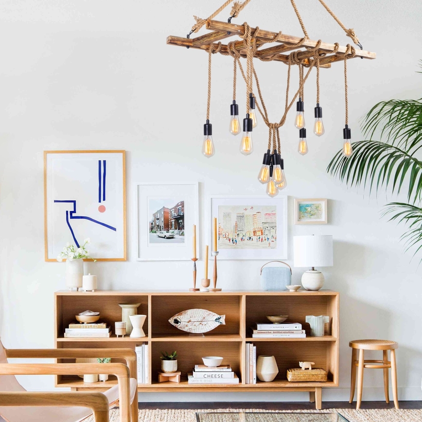 Kroonluchter EREBOS met kabelophanging 12xE27/40W/230V bruin