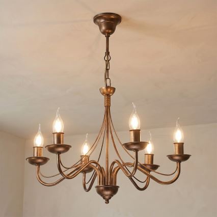 Kroonluchter met ketting ANTON 6xE14/60W/230V bronskleurig