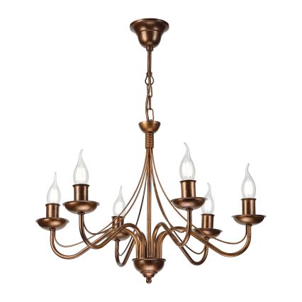 Kroonluchter met ketting ANTON 6xE14/60W/230V bronskleurig