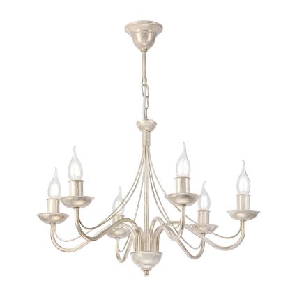 Kroonluchter met ketting ANTON 6xE14/60W/230V witte patina