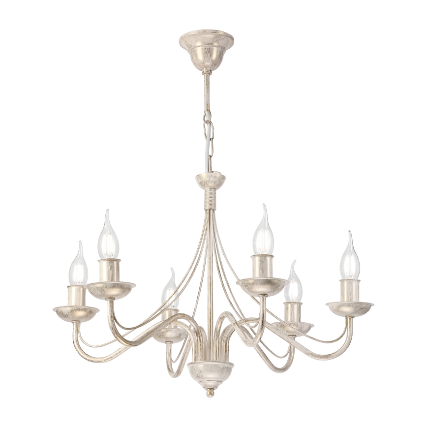 Kroonluchter met ketting ANTON 6xE14/60W/230V witte patina