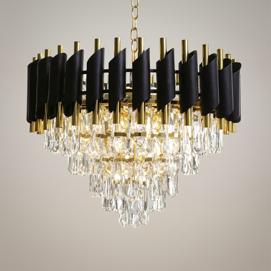 Kroonluchter met ketting CRISTAL 7xE14/10W/230V Ø 48 cm zwart/goud