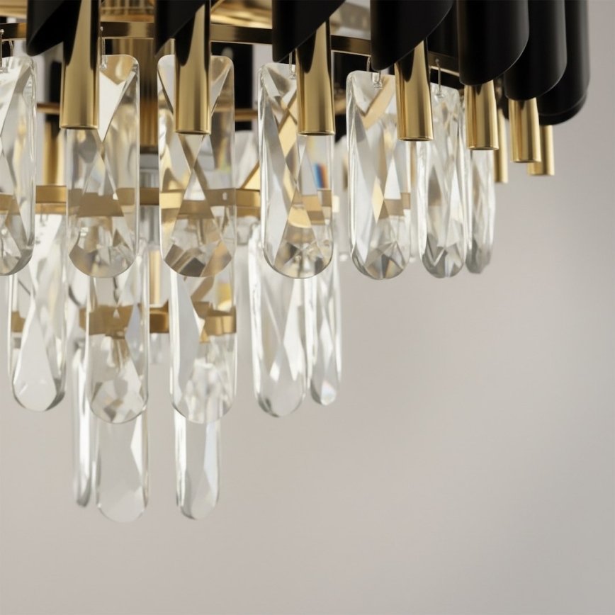 Kroonluchter met ketting CRISTAL 7xE14/10W/230V Ø 48 cm zwart/goud