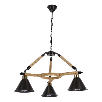 Kroonluchter met ketting NEGRU 3xE27/40W/230V zwart/bruin