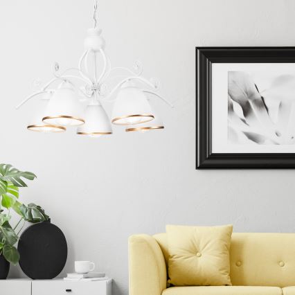 Kroonluchter met ketting RETRO II 5xE27/60W/230V wit