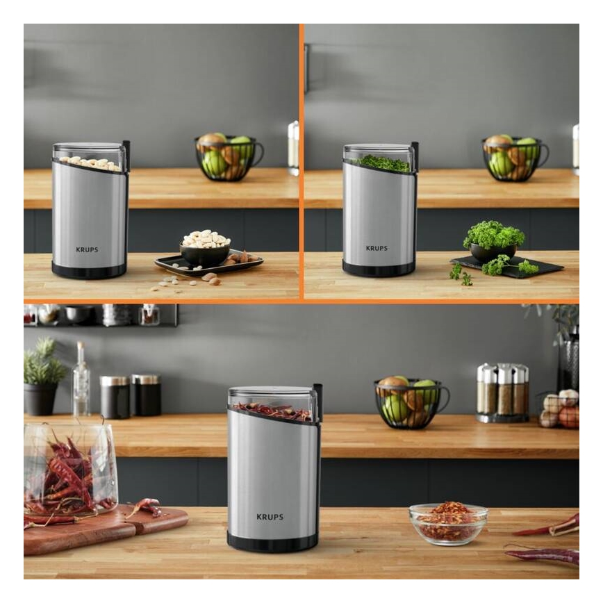 Krups - Moulin à café à grain électrique 85g FAST-TOUCH 200W/230V chrome mat