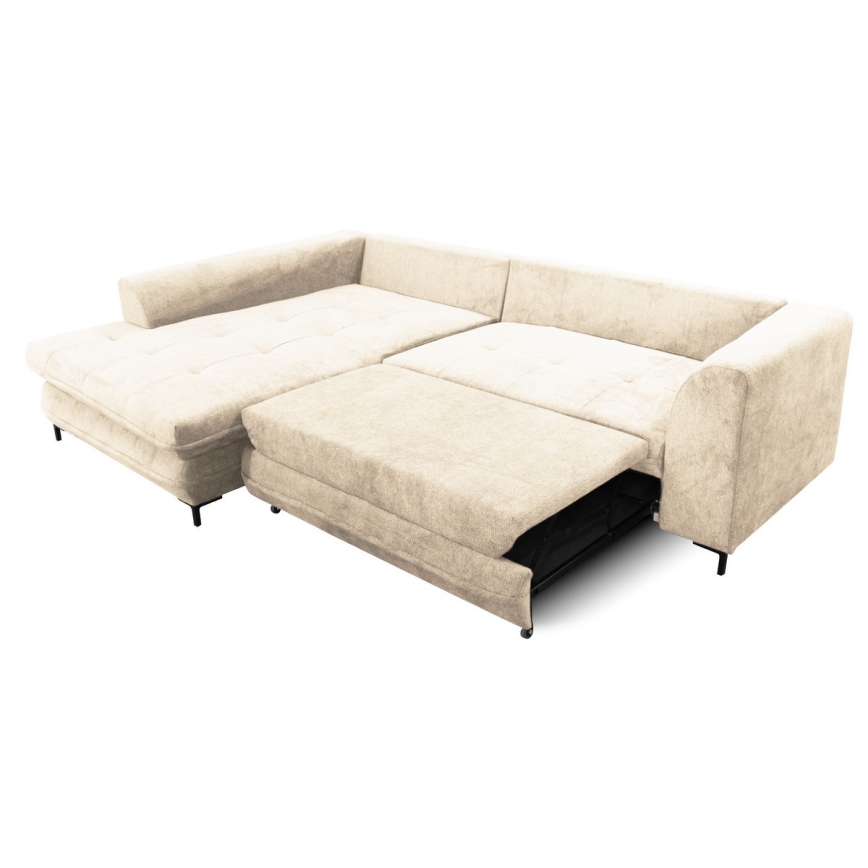 L-vormige gestoffeerde opvouwbare hoekbank LAGOA links beige/bruin