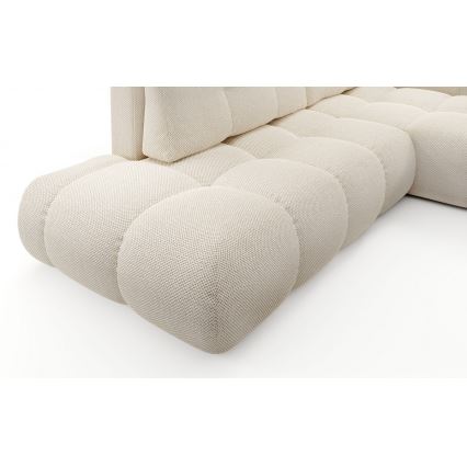 L-vormige gestoffeerde opvouwbare hoekbank met opbergruimte ALMADA rechts licht beige