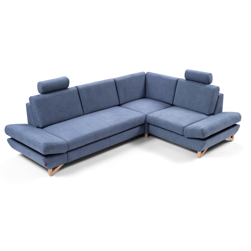 L-vormige gestoffeerde opvouwbare hoekbank met opbergruimte AVESTA rechts blauw