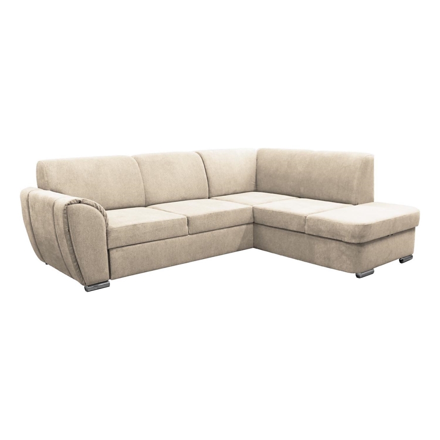L-vormige gestoffeerde opvouwbare hoekbank SERPA rechts beige
