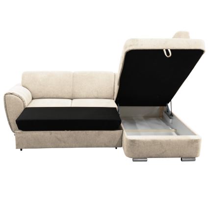 L-vormige gestoffeerde opvouwbare hoekbank SERPA rechts beige
