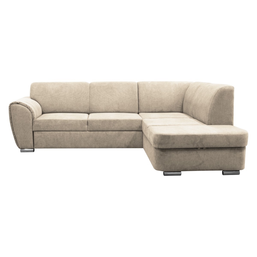 L-vormige gestoffeerde opvouwbare hoekbank SERPA rechts beige