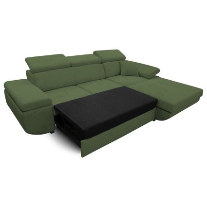 L-vormige hoekbank CASTELO met slaapfunctie en opbergruimte, rechteropstelling, groen