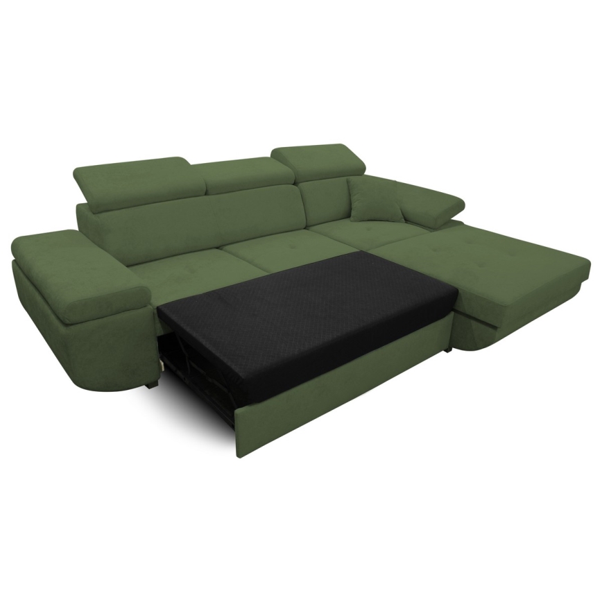 L-vormige hoekbank CASTELO met slaapfunctie en opbergruimte, rechteropstelling, groen