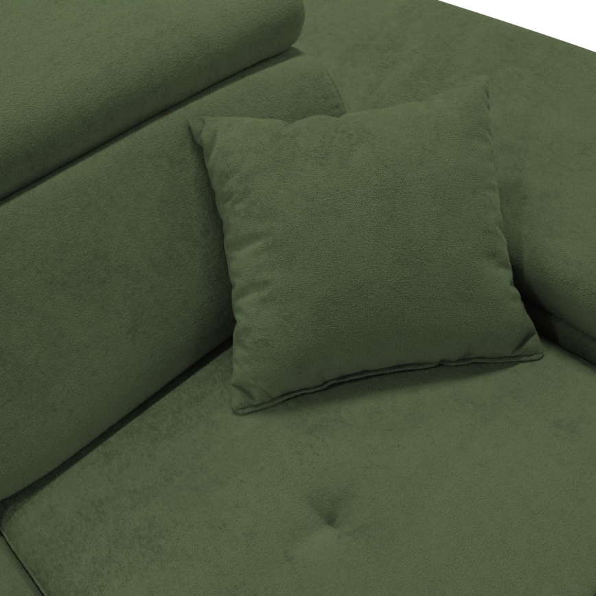L-vormige hoekbank CASTELO met slaapfunctie en opbergruimte, rechteropstelling, groen