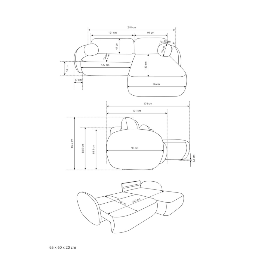 L-vormige hoekbank met slaapfunctie en opbergruimte OLBIA, rechts, beige