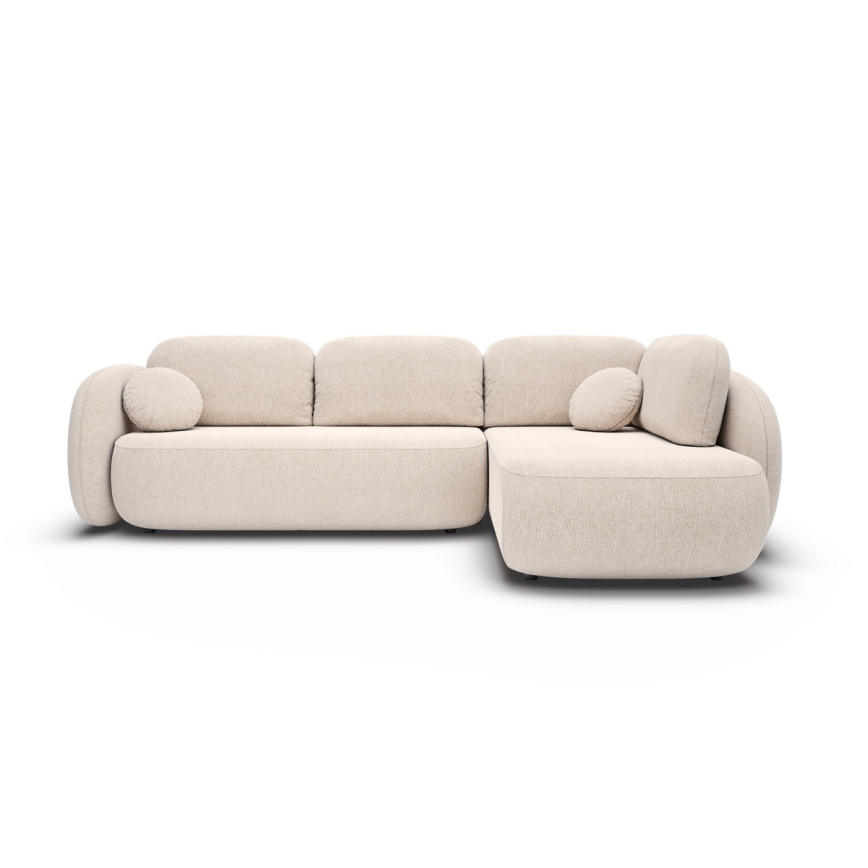 L-vormige hoekbank met slaapfunctie en opbergruimte OLBIA, rechts, beige