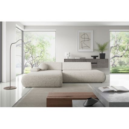 L-vormige hoekbank met slaapfunctie en opbergruimte PRATO, links, beige