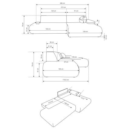 L-vormige hoekbank met slaapfunctie en opbergruimte PRATO, links, beige