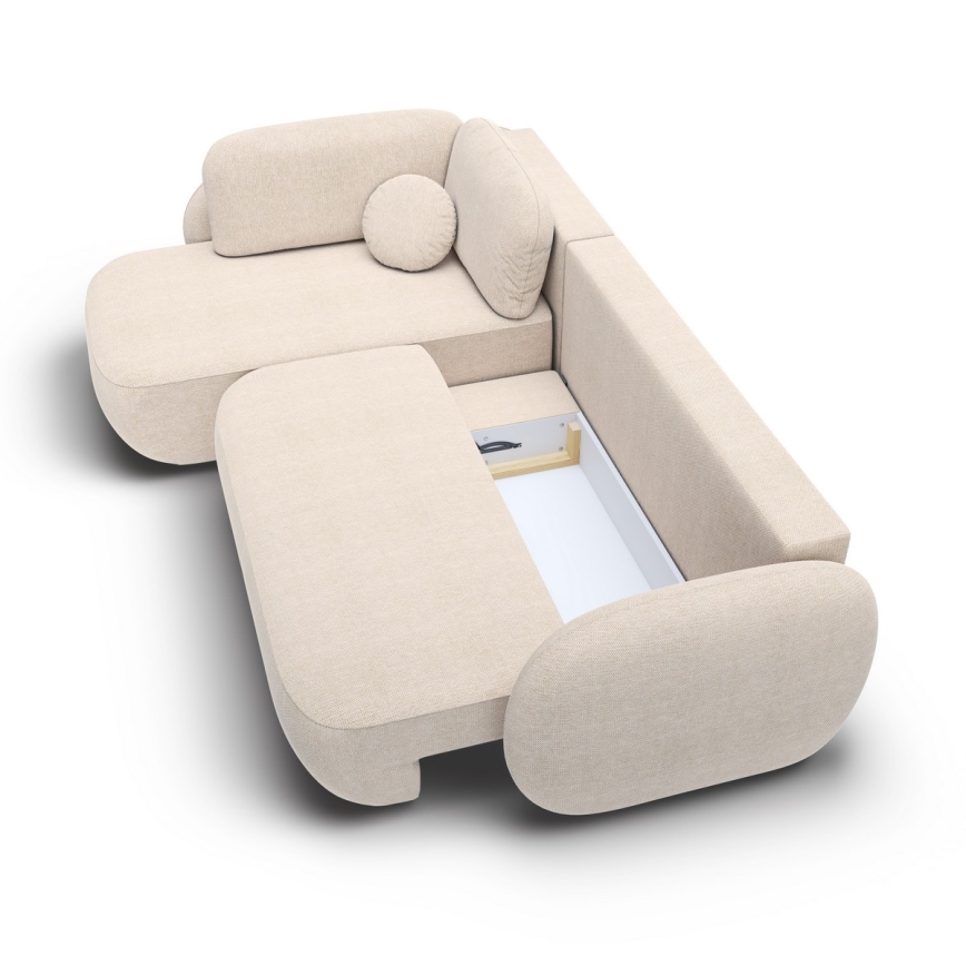 L-vormige hoekbank OLBIA met slaapfunctie en opbergruimte, links, beige