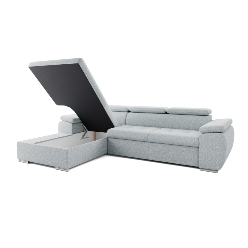 L-vormige hoekbank PADUA met slaapfunctie en opbergruimte, grijs, links