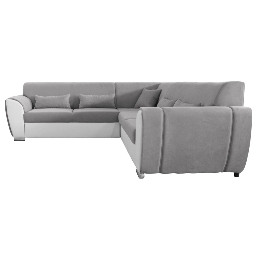 L-vormige hoekbank VISEU met slaapfunctie en opbergruimte, chaise longue rechts, grijs/wit