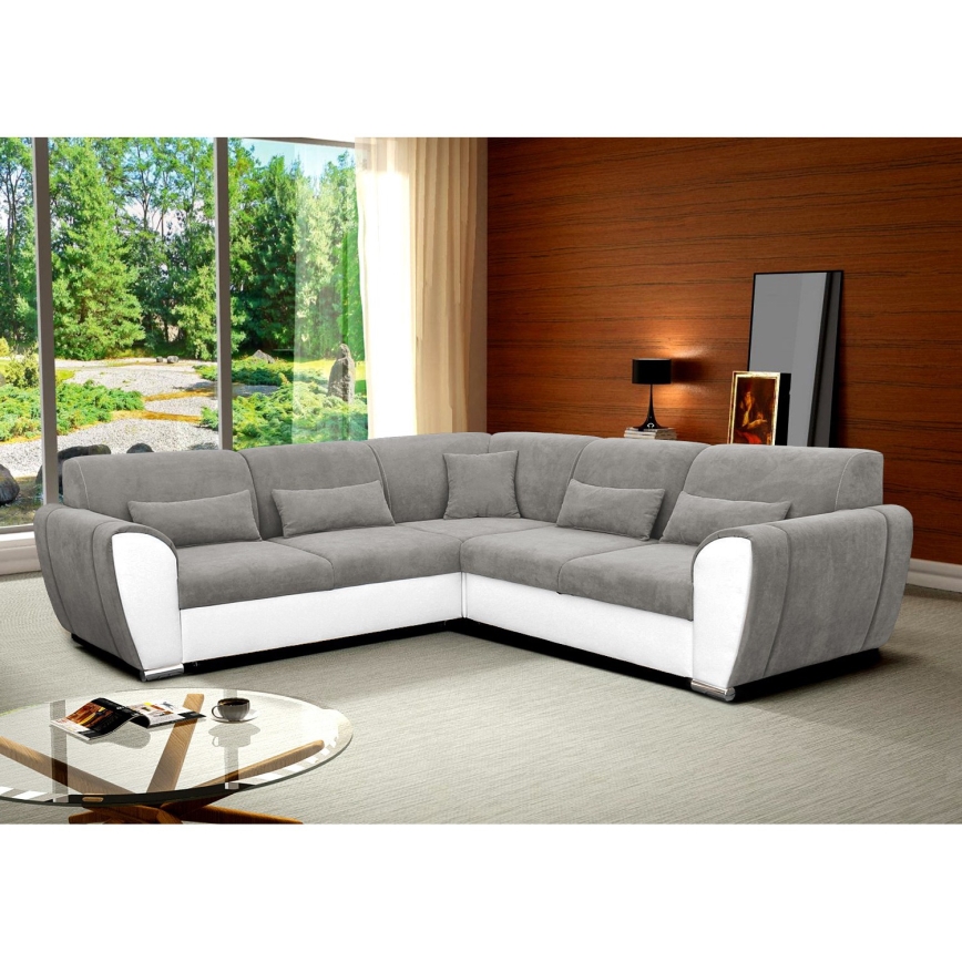 L-vormige hoekbank VISEU met slaapfunctie en opbergruimte, links, grijs/wit