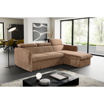 L-vormige opvouwbare hoekbank met een opslagruimte BEJA beige rechts