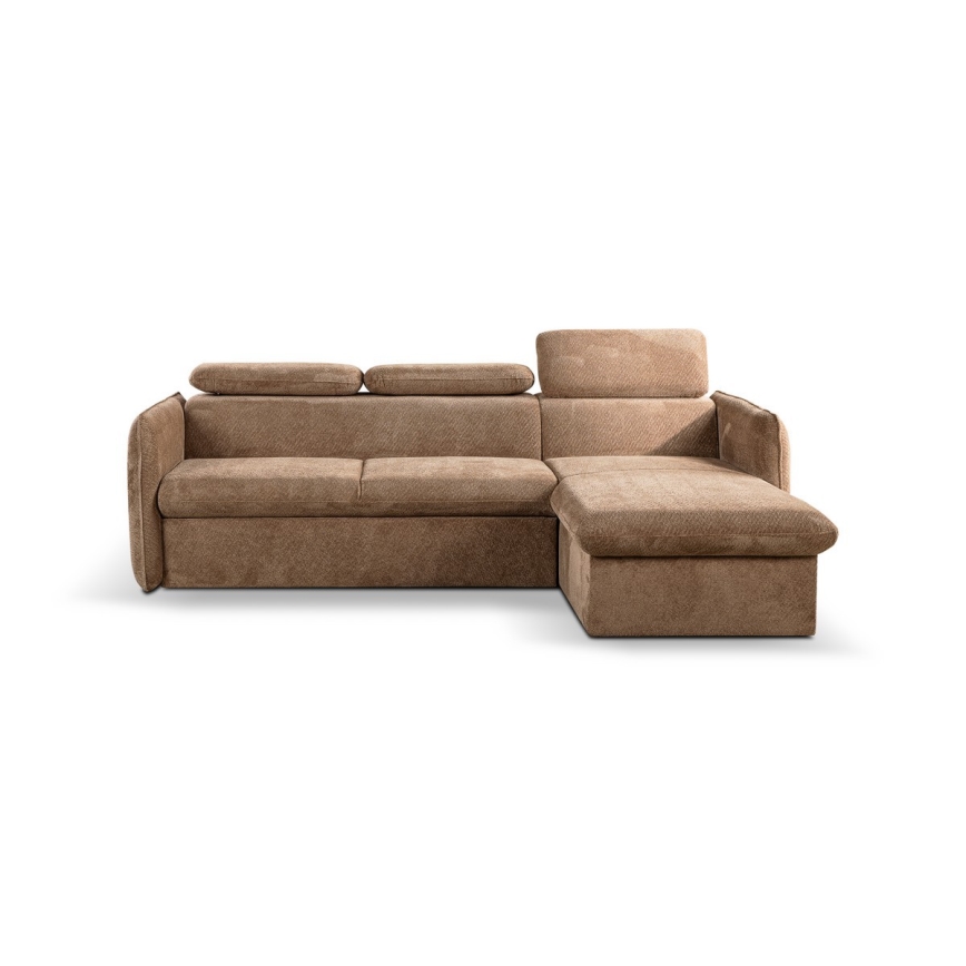 L-vormige opvouwbare hoekbank met een opslagruimte BEJA beige rechts