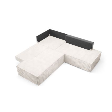 L-vormige opvouwbare hoekbank met opbergruimte TERAMO rechts beige