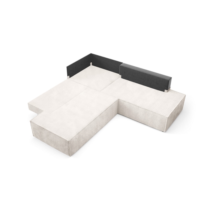 L-vormige opvouwbare hoekbank met opbergruimte TERAMO rechts beige
